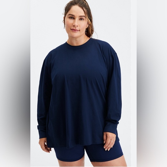 Fabletics Tops - Fabletics navy blue long sleeve boyfriend organic cotton loose fit shirt